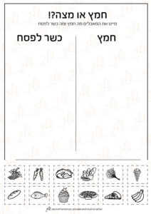 דף עבודה פסח - מיון ושייכות